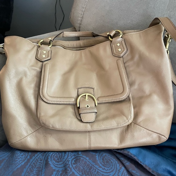 COACH Campbell Izzy Tan/Brown Leather Large Satchel Handbag/Crossbody Bag Purse - Picture 1 of 9
